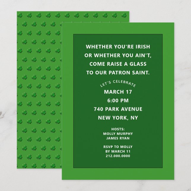 Invitaciones a la fiesta del Día de San Patricio (Anverso / Reverso)