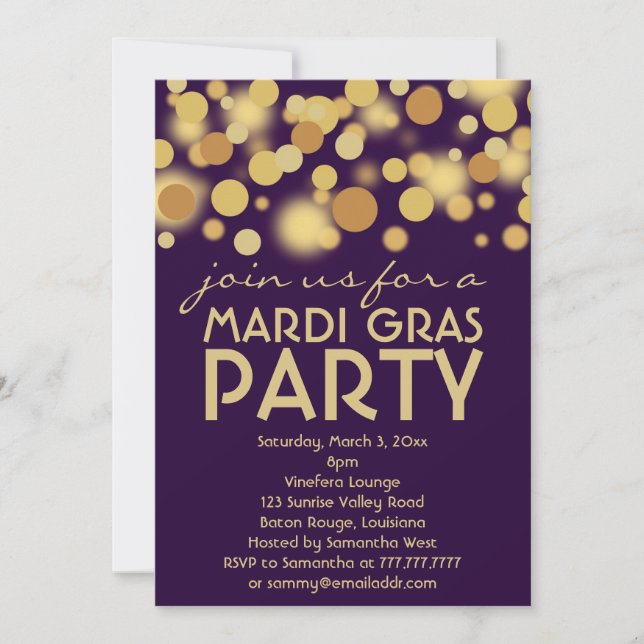 Invitaciones a la Fiesta del Mardi Gras de Oro Púr (Anverso)