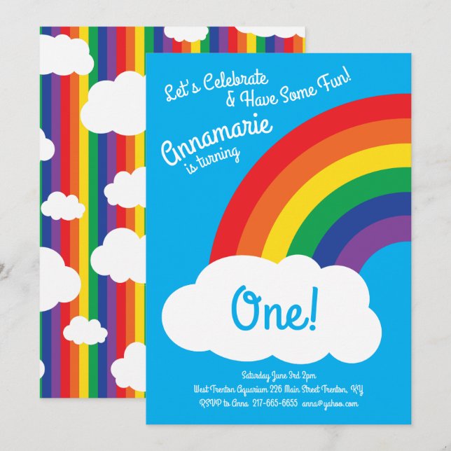 Invitaciones a la fiesta del primer cumpleaños con (Anverso / Reverso)