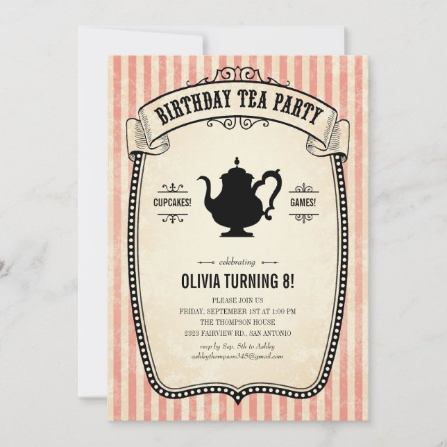 Invitaciones a la fiesta del té de cumpleaños (Anverso)