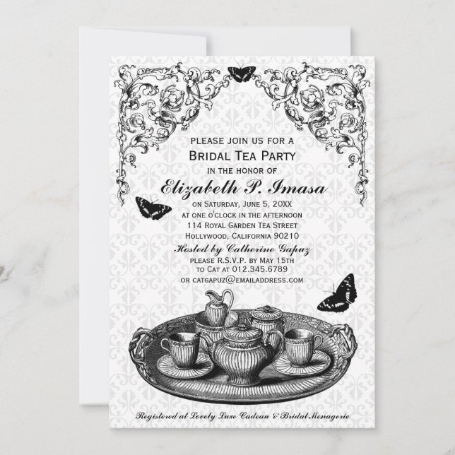 Invitaciones a la fiesta del té de la novia en el  (Anverso)