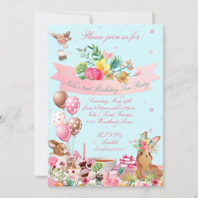 Invitaciones a la Fiesta del Té de Woodland, Fiest (Anverso)
