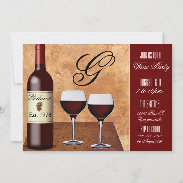 Invitaciones a la fiesta del vino Personalizado (Anverso)
