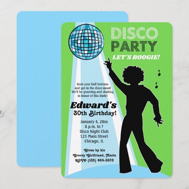 Invitaciones a la fiesta disco de cumpleaños para  (Anverso / Reverso)