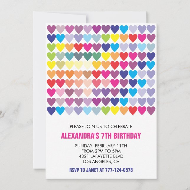 Invitaciones a la fiesta en color Rainbow Heart Mo (Anverso)