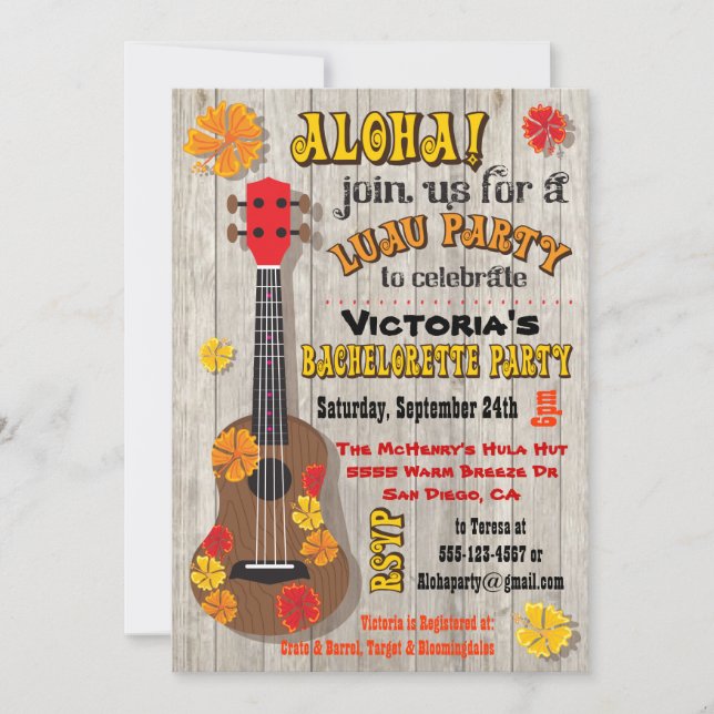 Invitaciones a la Fiesta Hawaiana Luau Bachelorett (Anverso)