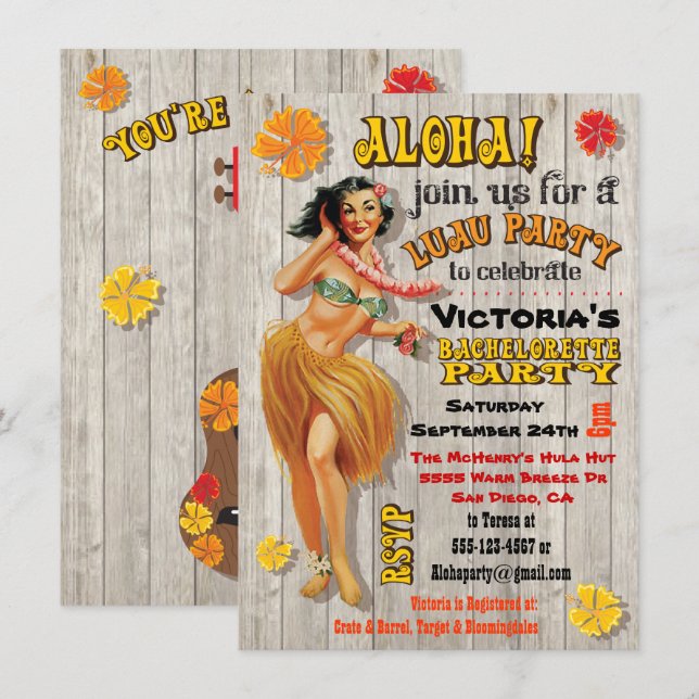 Invitaciones a la Fiesta Hawaiana Luau Bachelorett (Anverso / Reverso)