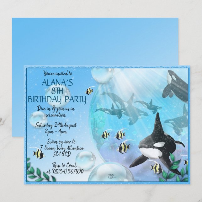 Invitaciones a la fiesta Orca Under the Sea (Anverso / Reverso)