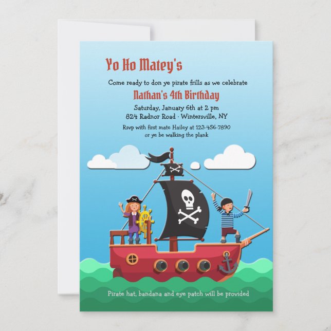Invitaciones a la fiesta pirata (Anverso)