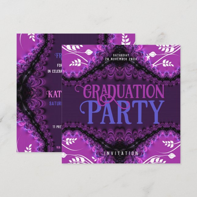 Invitaciones a la Fiesta Real de Graduación Púrpur (Anverso / Reverso)