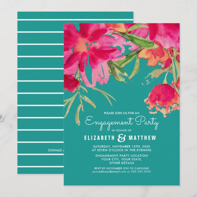 Invitaciones a la fiesta romántica de compromiso f (Anverso / Reverso)