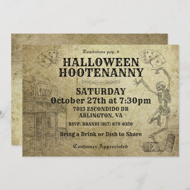 Invitaciones a la Fiesta Salvaje Oeste de Hallowee (Anverso / Reverso)