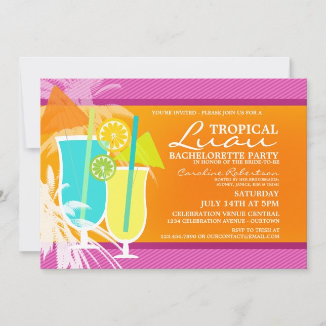 Invitaciones a la Fiesta Tropical Luau Bachelorett (Anverso)