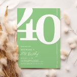 Invitaciones a la Fiesta Verde de 40 Años<br><div class="desc">Presentamos una moderna invitación a la fiesta de 40 años en blanco y verde que combina perfectamente el encanto del viejo mundo del audaz número de letra serif '40' con una plantilla moderna y personalizable. Esta invitación no es solamente una carta, es un gran placer apreciar el hito de cumplir...</div>