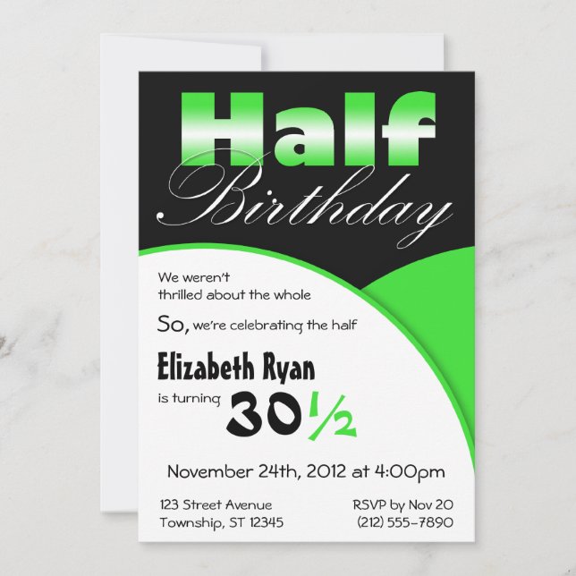 Invitaciones a la fiesta verde de medio cumpleaños (Anverso)