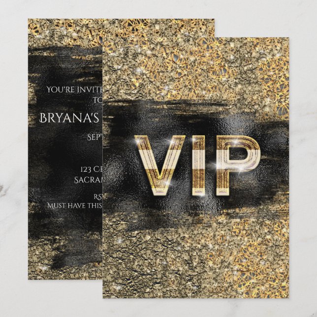 Invitaciones a la fiesta VIP del club Gold & Black (Anverso / Reverso)