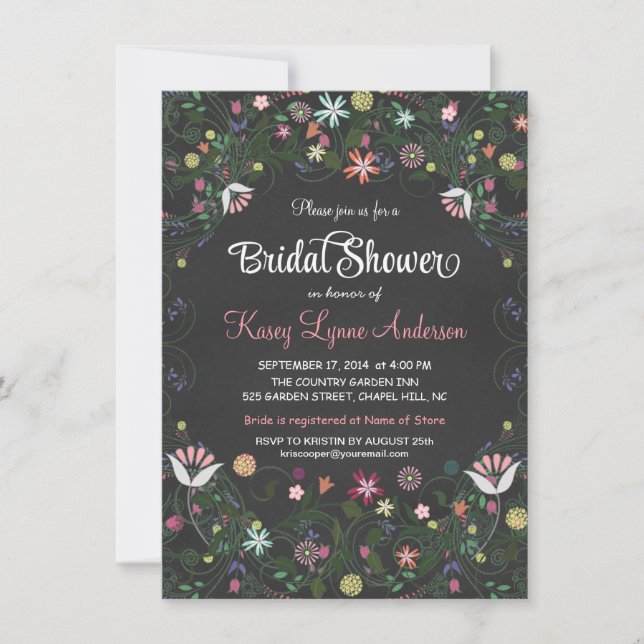 Invitaciones a la flor de flores de Chalkboard (Anverso)