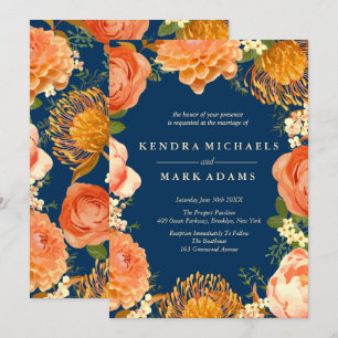 Invitaciones a la flor Naranja, Boda moderno y 