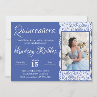 Invitaciones a la foto de Blue Elegant Quinceanera