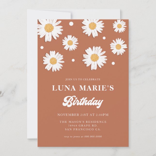 Invitaciones a la foto de cumpleaños de Boho Daisy (Anverso)