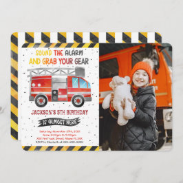 Invitaciones a la foto de cumpleaños de Fire Truck