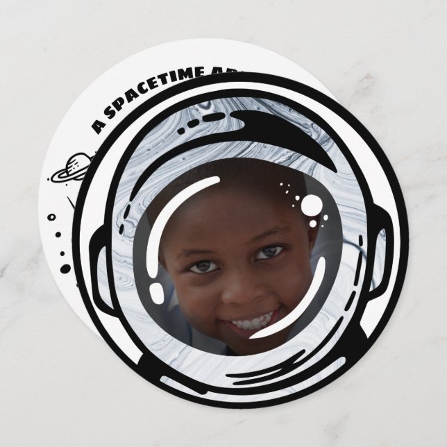 Invitaciones a la foto de cumpleaños del astronaut (Anverso / Reverso)