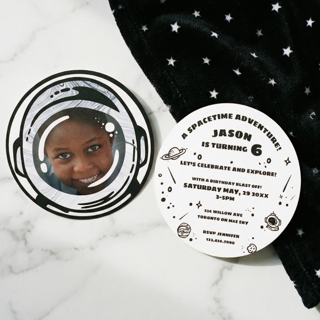 Invitaciones a la foto de cumpleaños del astronaut (Outer Space Astronaut Birthday Photo Invitations)