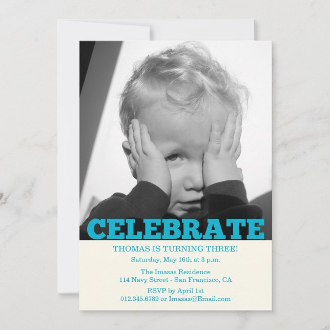 Invitaciones a la foto de la fiesta de cumpleaños  (Anverso)