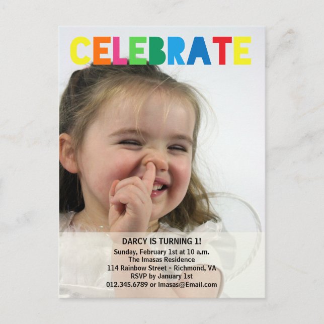 Invitaciones a la foto de la fiesta de cumpleaños  (Anverso)