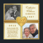 Invitaciones a la foto de marfil Gold en 50 años<br><div class="desc">Plaza estilo de la sombrilla de oro y marfil con el corazón ostentoso y 2 fotos — Crea tus propias invitaciones adorables pero elegantes a la fiesta del 50° aniversario del Boda con fotos de "entonces y ahora" — Personalizar el nombre, fecha y detalles para tu aniversario de Boda dorado...</div>