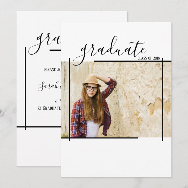 Invitaciones a la foto de un resumen negro moderno (Anverso / Reverso)