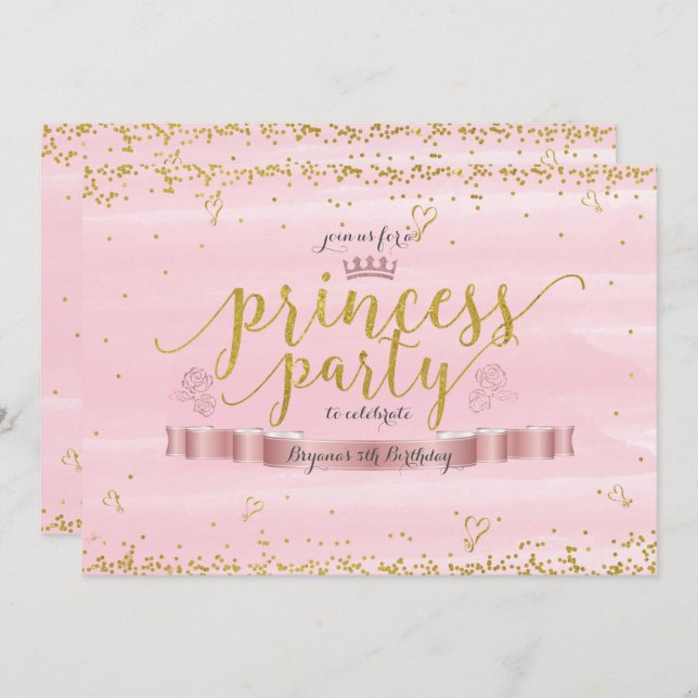 Invitaciones a la foto del Fiesta Princesa Rosa y  (Anverso / Reverso)