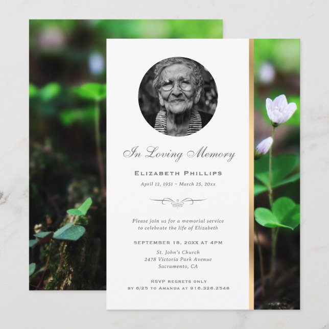 Invitaciones a la fotografía del Gold Floral Memor (Anverso / Reverso)