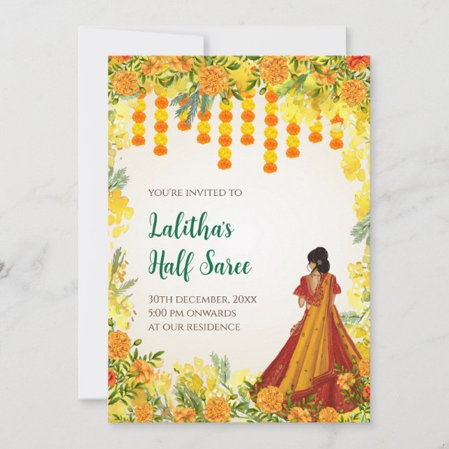 Invitaciones a la función Digital Half Saree (Anverso)