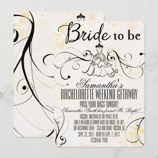 Invitaciones a la Getaway de Bachelorette LBD (Anverso / Reverso)