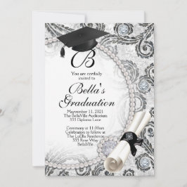 Invitaciones a la graduación de Perla de Bling