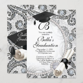 Invitaciones a la graduación de Perla de Bling