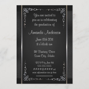 Invitaciones a la graduación en negro y plateado P