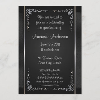 Invitaciones a la graduación en negro y plateado P