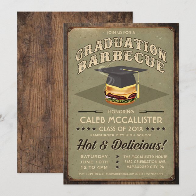Invitaciones a la graduación| Fiesta BBQ (Anverso / Reverso)