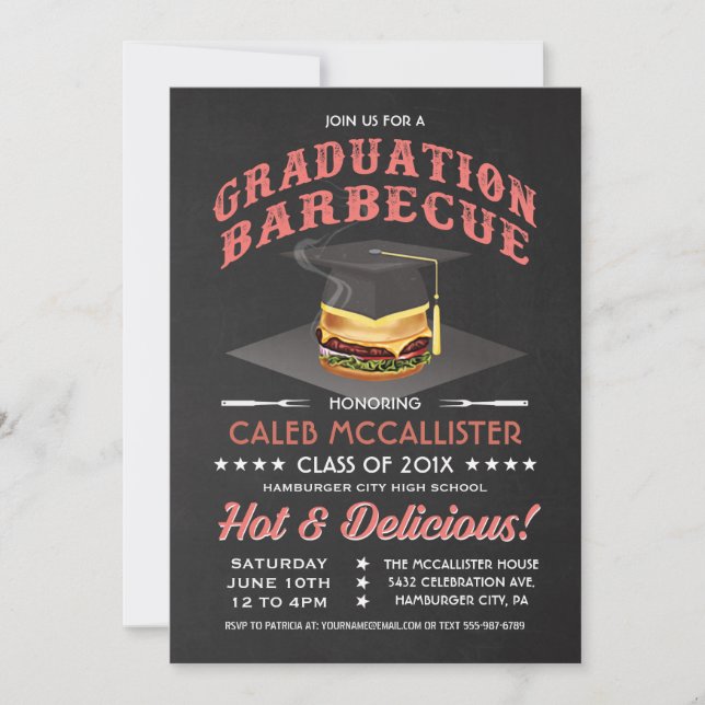 Invitaciones a la graduación| Fiesta BBQ Chalkboar (Anverso)