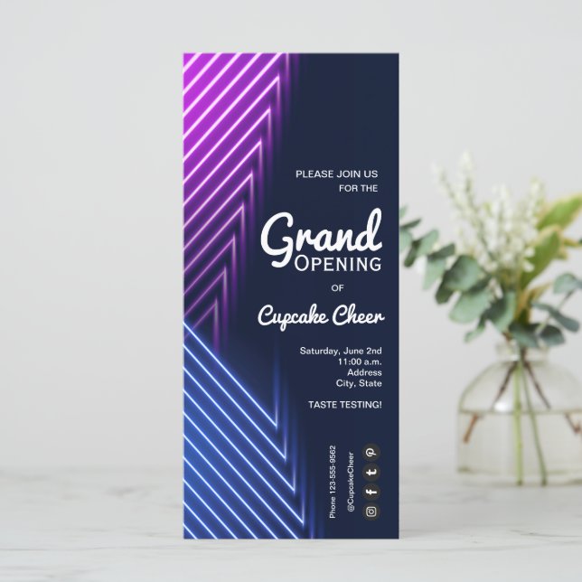 Invitaciones a la Gran Apertura de Neón Púrpura Ro (Anverso de pie)