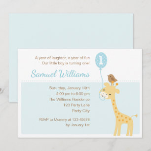Invitaciones a la jirafa de primer cumpleaños (glo