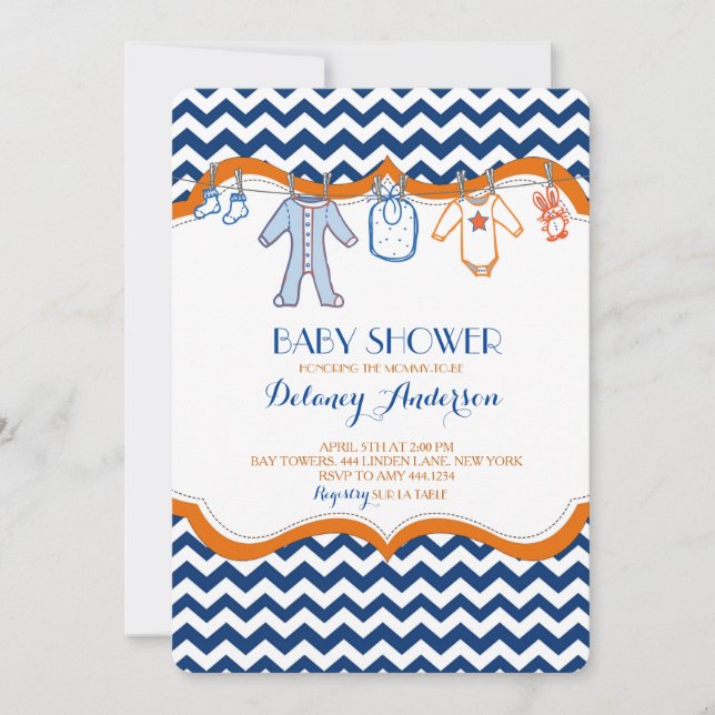 Invitaciones a la línea de ropa de Baby Shower (Anverso)