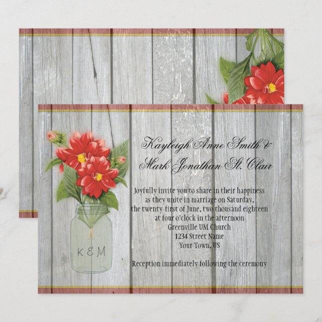 Invitaciones a la Madera de Barn Dahlias (Anverso / Reverso)