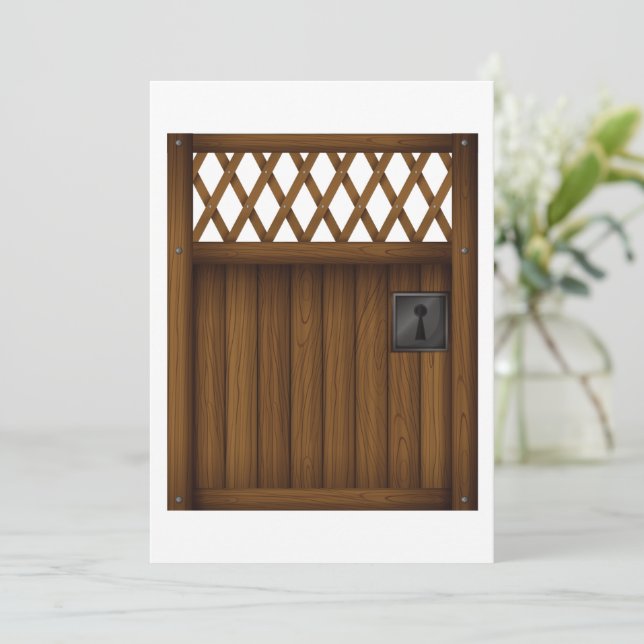 Invitaciones a la madera marrón de la puerta de ma (Anverso de pie)