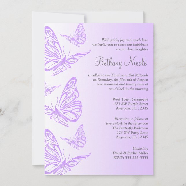 Invitaciones a la mariposa en gradiente morado Mit (Anverso)