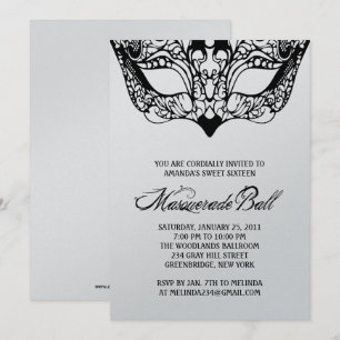 Invitaciones a la mascarada de plata brillante