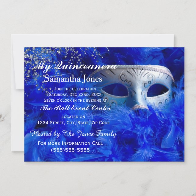 Invitaciones a la mascarada de Quinceanera (Anverso)