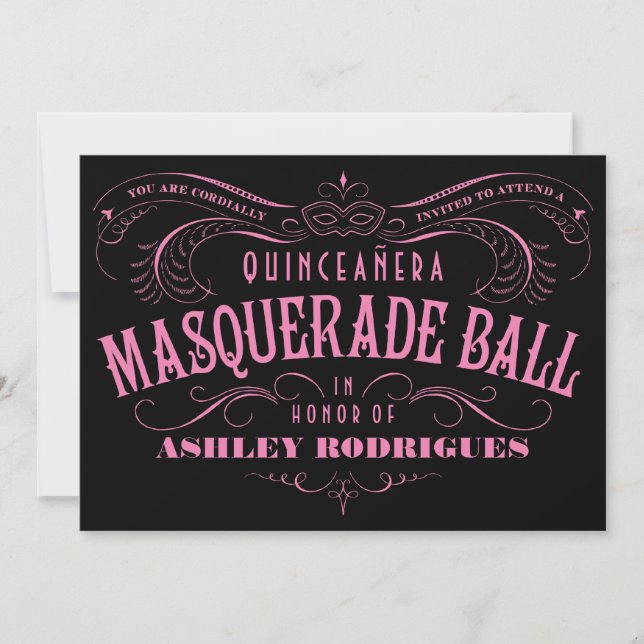 Invitaciones a la mascarada de Quinceanera (Anverso)